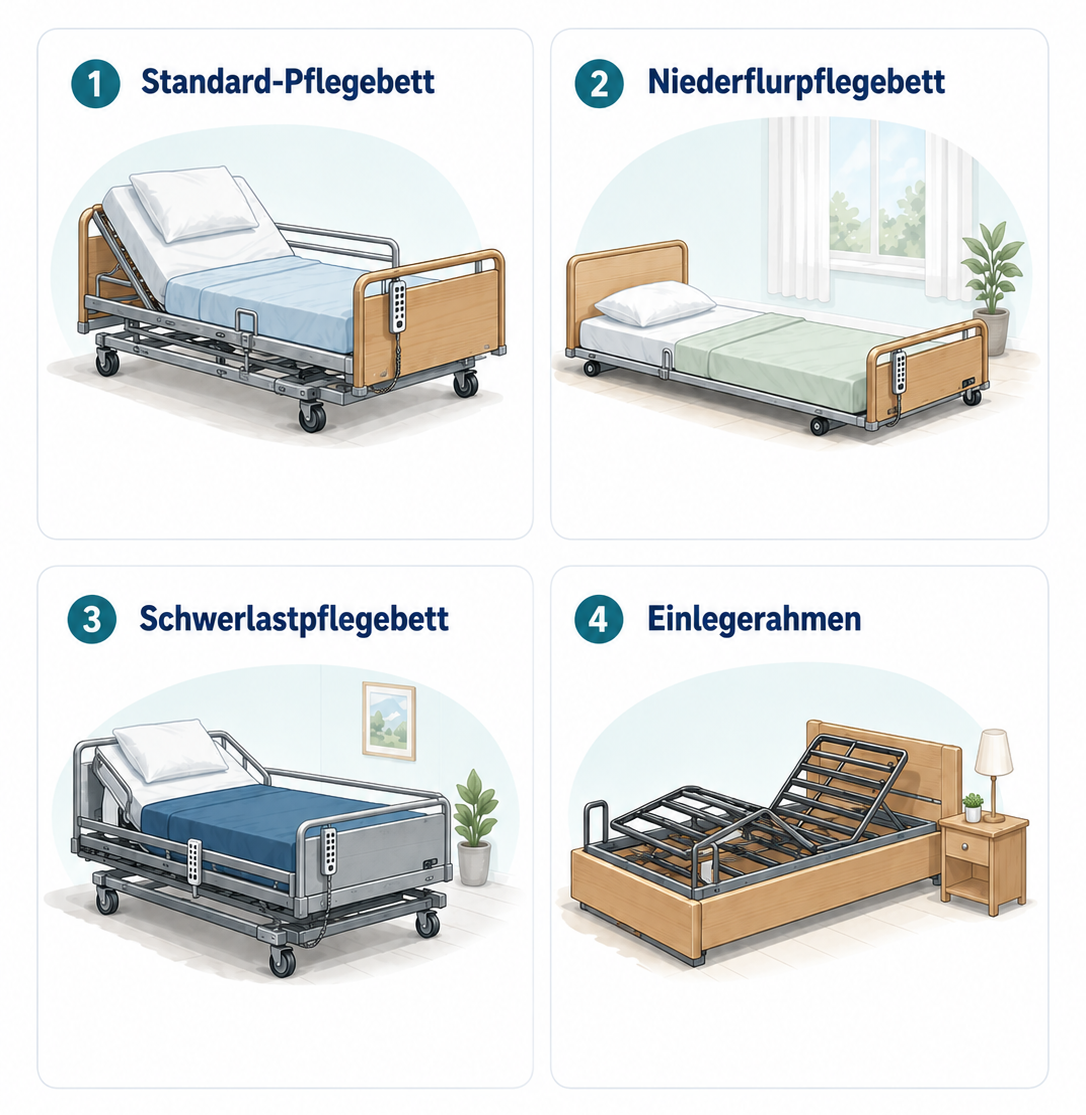 Standard-Pflegebett, Niederflurpflegebett oder Schwerlastbett