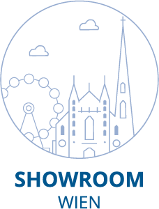 Wiener Skyline mit Schriftzug zum Showroom Wien