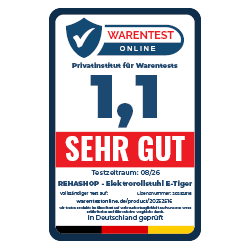 Testsiegel Warentestonline sehr gut für Elektrorollstuhl Rehashop E-Tiger