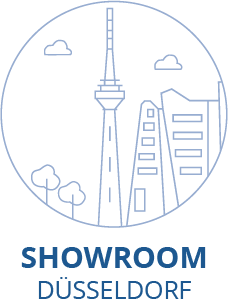Showroom Düsseldorf Düsseldorf Skyline mit Schriftzug zum Showroom Düsseldorf