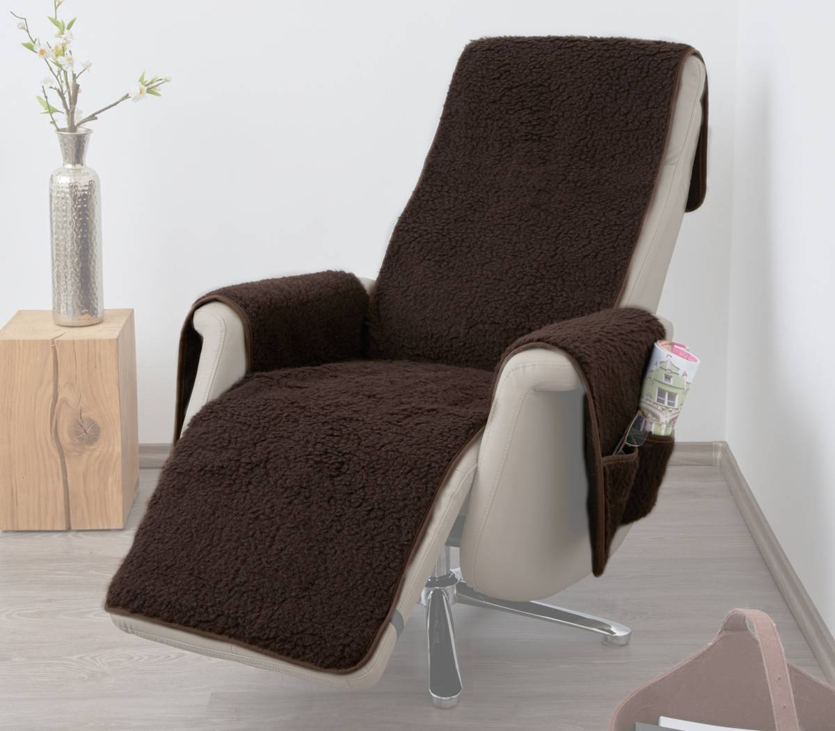 schurwoll sesselschoner mit armlehnenschoner und langem fußteil